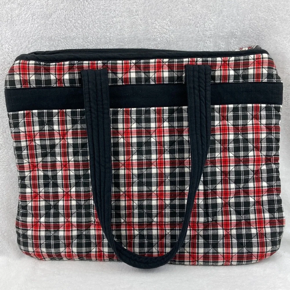 Pomegranate Collegiate Texas Tech Quilted Red & Black Plaid Tote Bag 17” x 14”